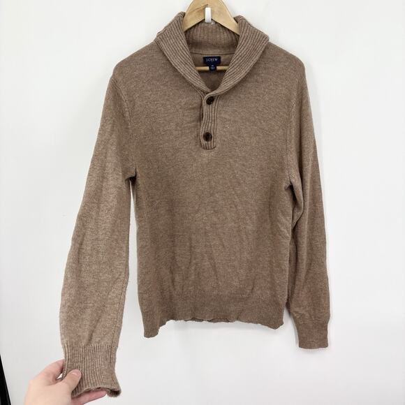 J Crew Shawl Collar Sweater Medium Lambswool Blend Preppy Heritage Camel Soft - Picture 1 of 8